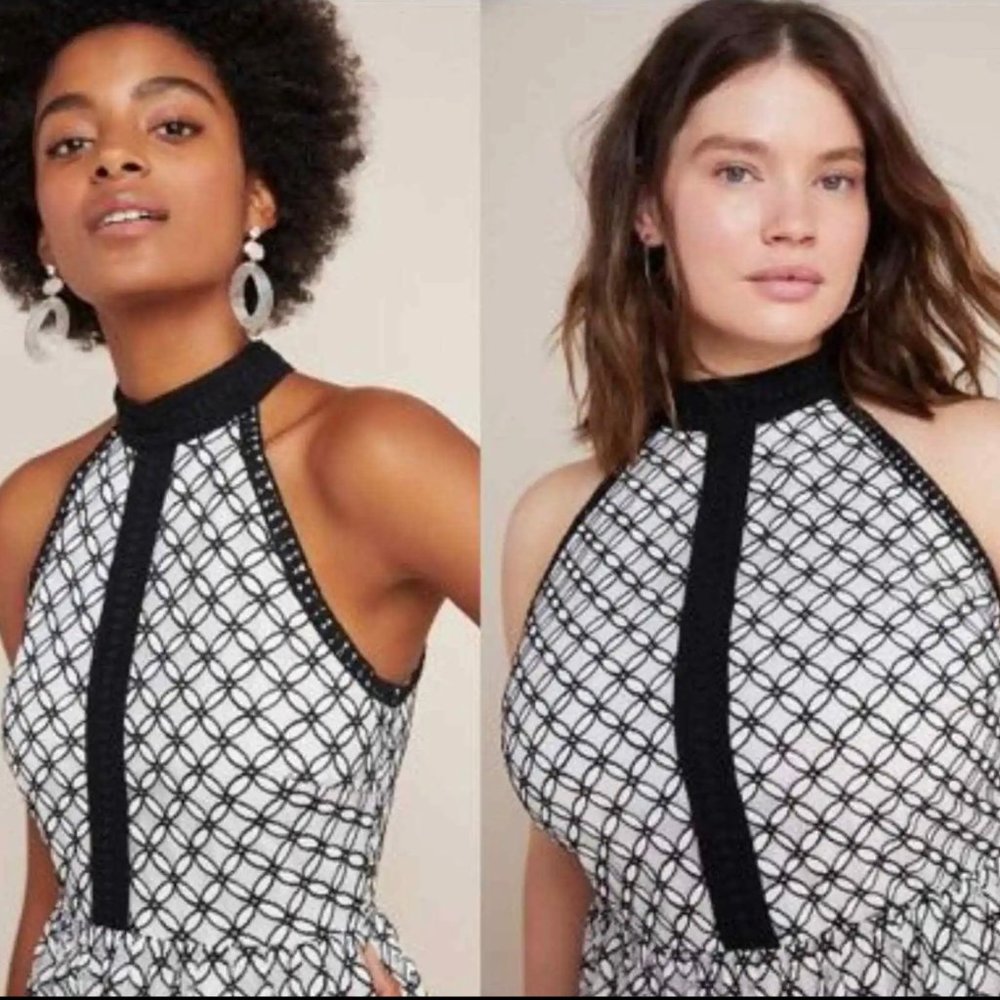 NWT Anthropologie Eri + Ali Ninetta Lace Dress White Black Zip Womens Size 4